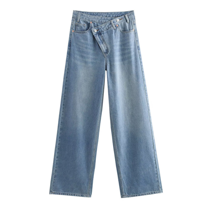 Damen weit geschnittene Jeans mit asymmetrischem Knopfverschluss und hohen Taillen Echo Archiv