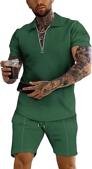 Herren sportliches Oberteil und Shorts Set mit strukturiertem Design Echoarchiv