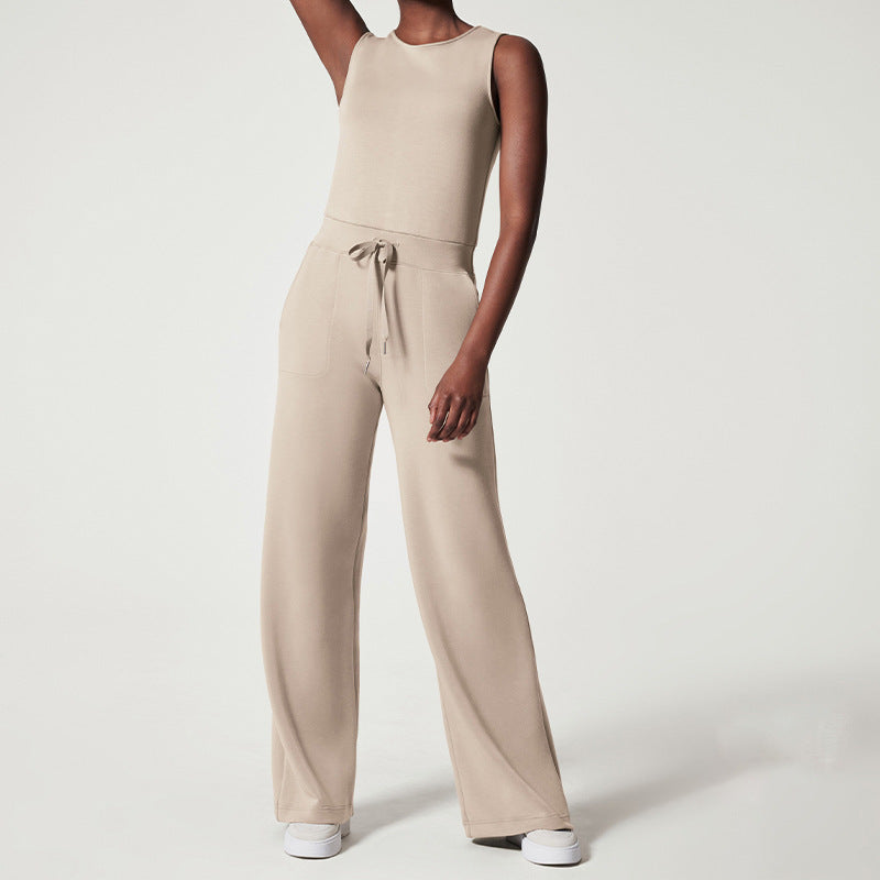 Damen nan ärmelloser Strick-Overall mit weitem Palazzo-Bein, Kordelbund und aufgesetzten Taschen Echo Archiv