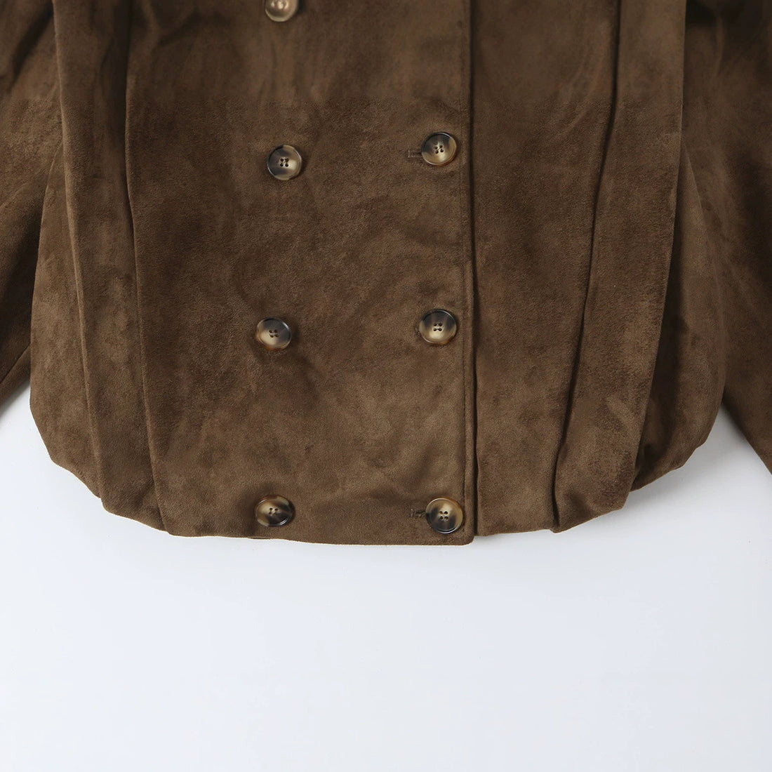 Damen Kurze Doppelreihige Velourslederjacke mit Stehkragen und Epauletten Echoarchiv
