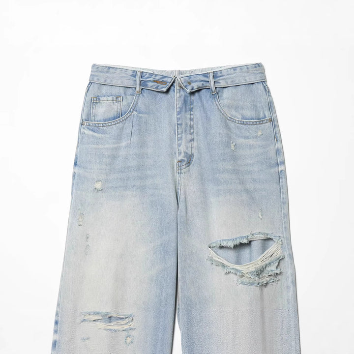 Damen High‑Waist Jeans mit weitem Bein, Destroyed‑Details und ausgefransten Knien Echo Archiv