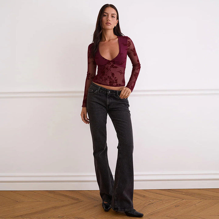 Damen Spitzenoberteil mit tiefem V-Ausschnitt und floralem Design Echo Archiv