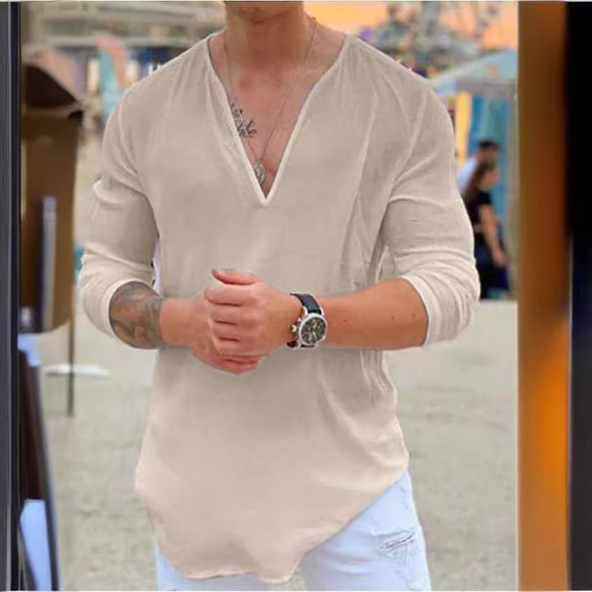 Herren modisches Langarmshirt mit V-Ausschnitt und lässigem Schnitt Echoarchiv
