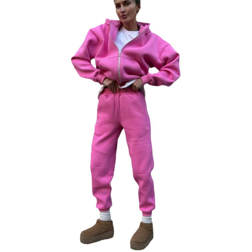 Damen Statement-Sweatset aus schwerem French-Terry mit oversized Zip-Hoodie, vorgeformten Kniepartien und elastischer High-Waist-Jogginghose – Avérine