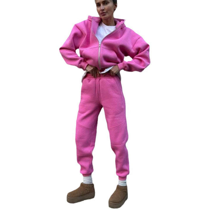 Damen Statement-Sweatset aus schwerem French-Terry mit oversized Zip-Hoodie, vorgeformten Kniepartien und elastischer High-Waist-Jogginghose – Avérine