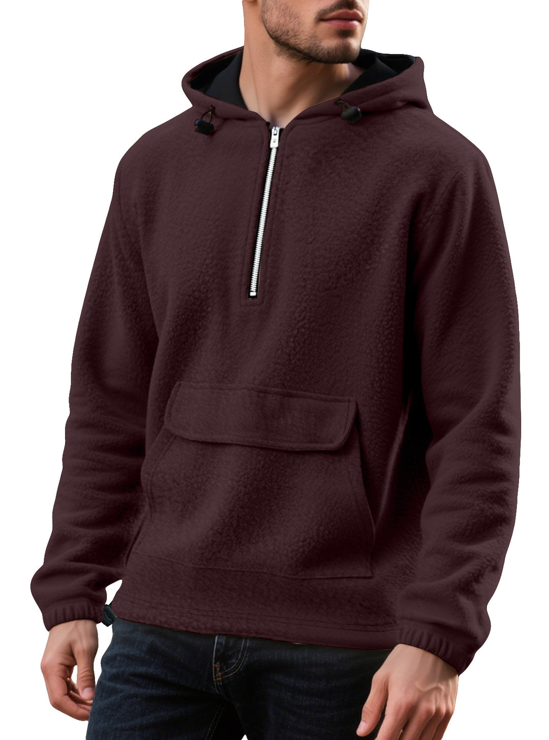 Herren Fleece-Kapuzenpullover mit halbem Reißverschluss und praktischer Kängurutasche Echoarchiv