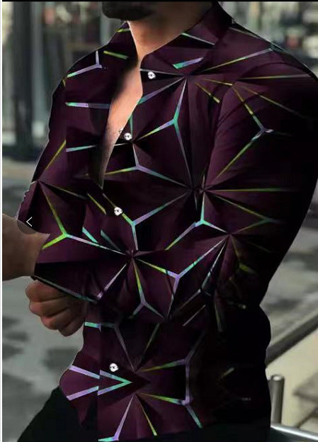 Herren Langarmhemd mit modernem 3D-Dreiecksdesign Echoarchiv