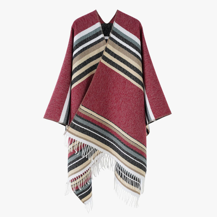 Damen Gestreifter Wollmix-Poncho mit Fransensaum – Avérine