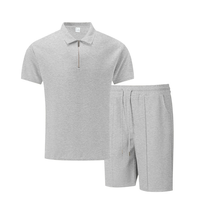 Herren sportliches Kurzarm-Poloshirt und Shorts-Set mit Reißverschluss Echoarchiv