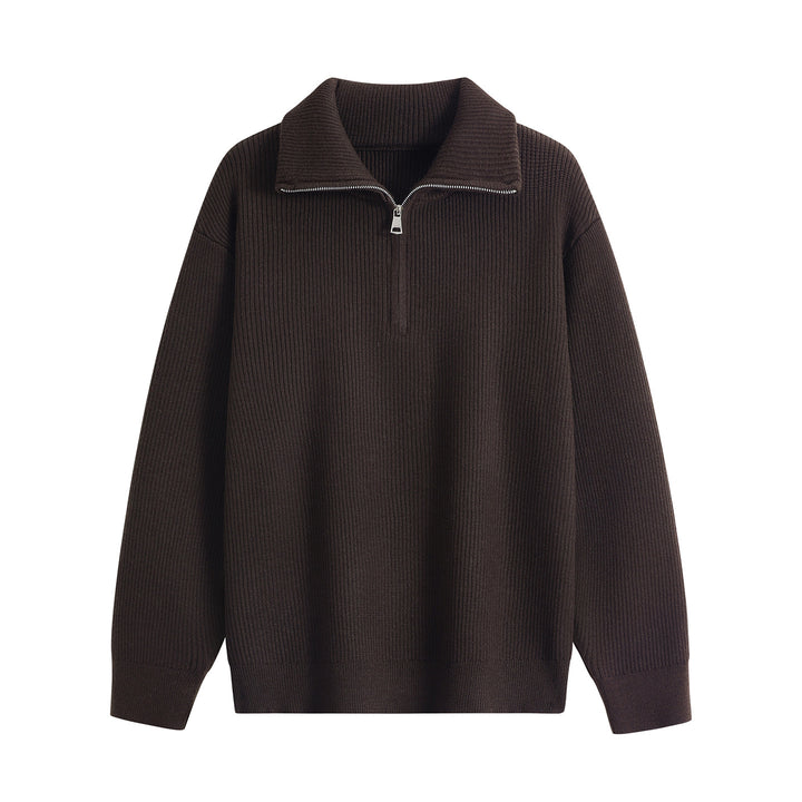 Herren Halbzip-Strickpullover mit Rippenstruktur und großem Umlegekragen Echoarchiv