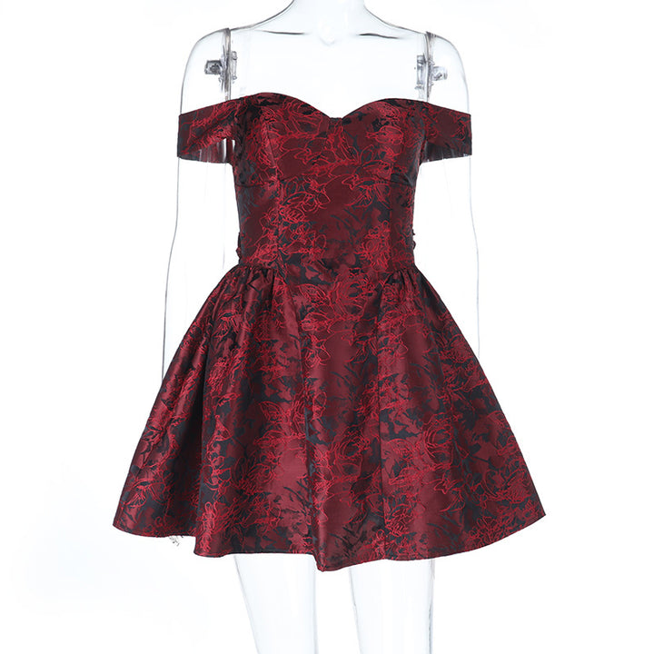 Damen Off-Shoulder Cocktailkleid mit floralem Jacquard-Muster Echo Archiv