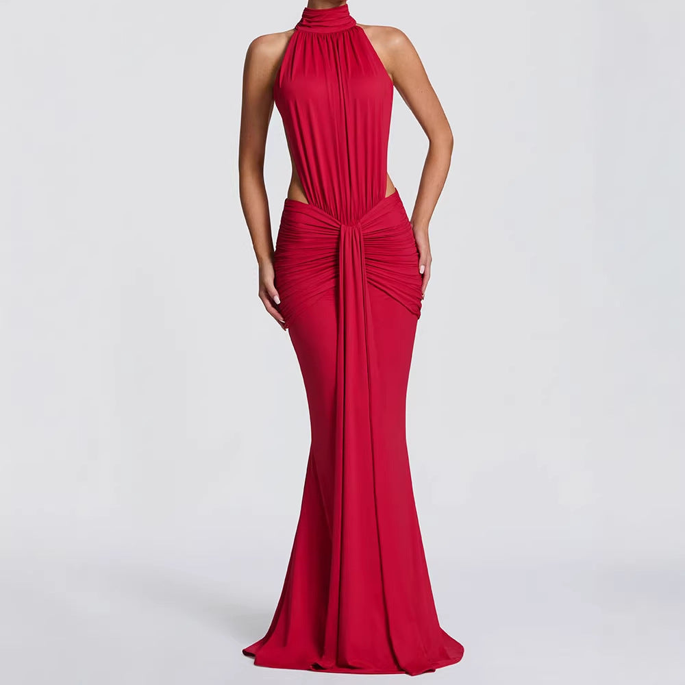 Damen Elegantes Maxikleid mit drapiertem Vorderteil und hochgeschlossenem Design Echo Archiv
