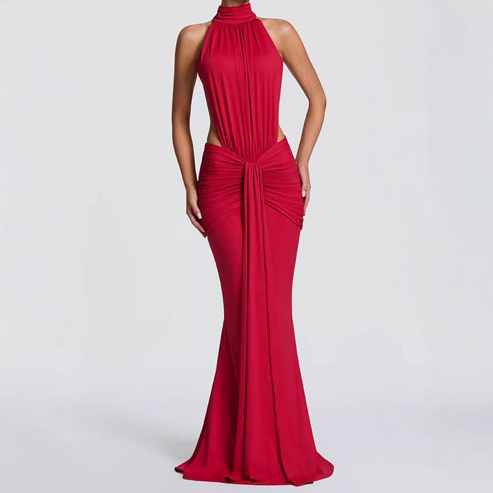 Damen Elegantes Maxikleid mit drapiertem Vorderteil und hochgeschlossenem Design Echo Archiv