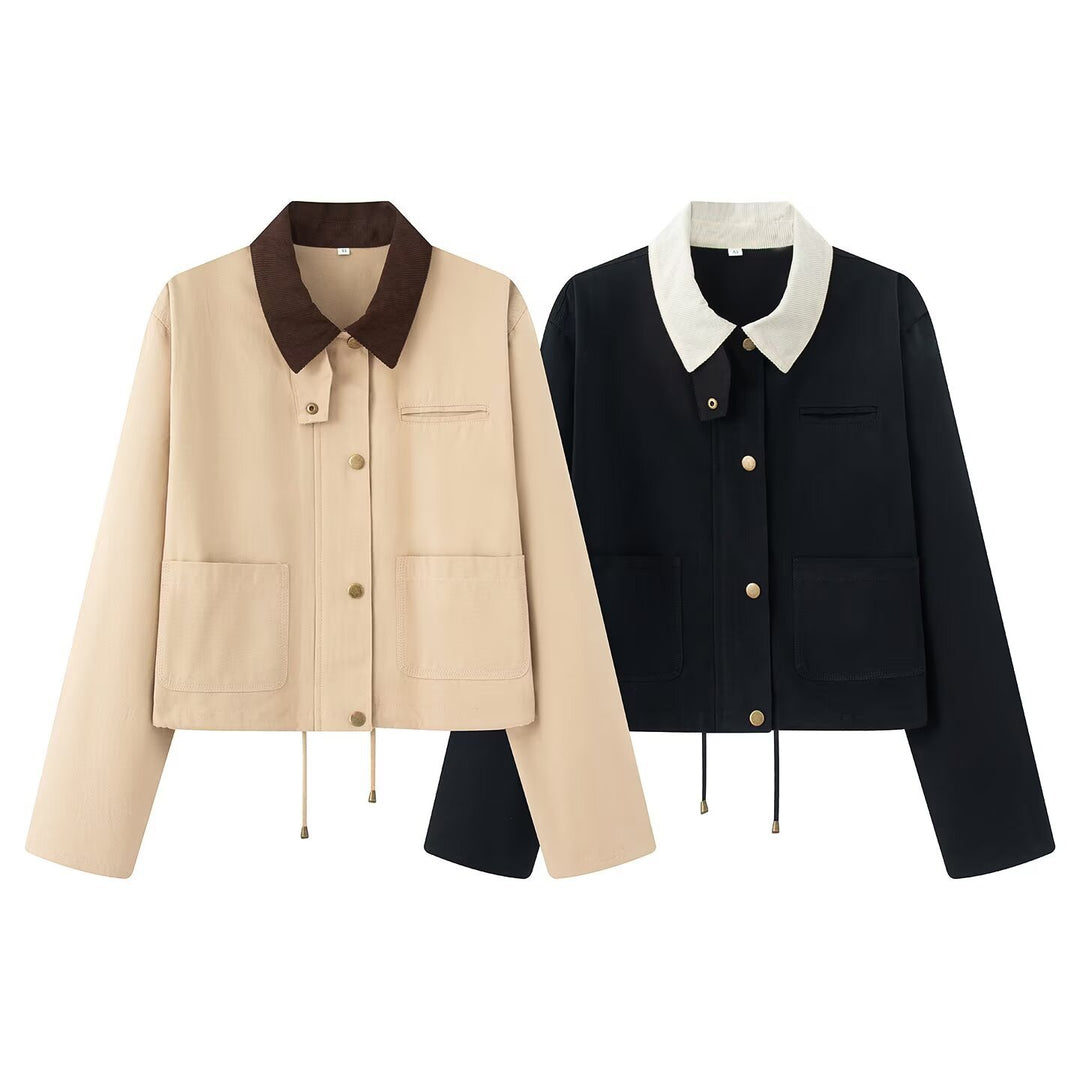 Damen Cropped-Fieldjacke mit Cordkragen, Druckknopfleiste und Tunnelzug Echo Archiv