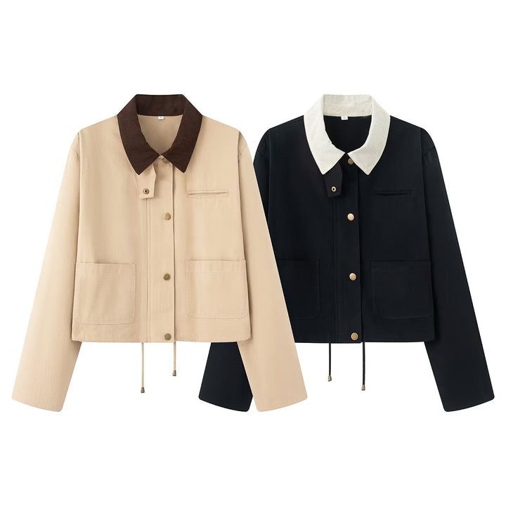 Damen Cropped-Fieldjacke mit Cordkragen, Druckknopfleiste und Tunnelzug Echo Archiv