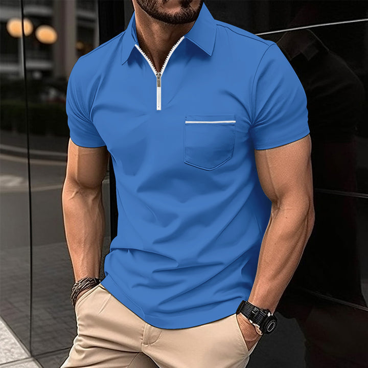 Herren Kurzarm Poloshirt mit Reißverschluss und Brusttasche Echoarchiv