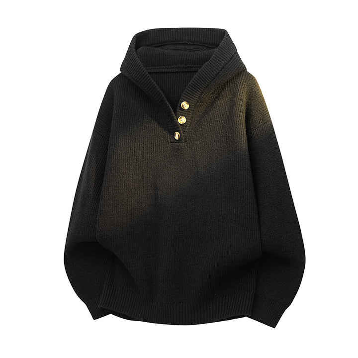 Damen Relaxed Kapuzenpullover aus geripptem Strick mit Halbsteg-Knopfleiste Echoarchiv