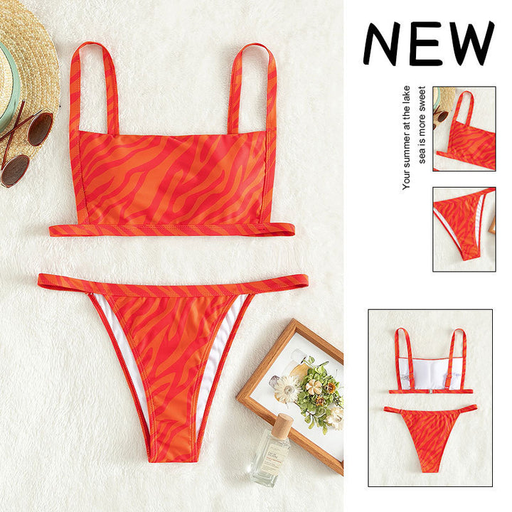 Damen Bandeau-Bikini Set mit sportlichem Schnitt und modischem Animal-Print Echo Archiv