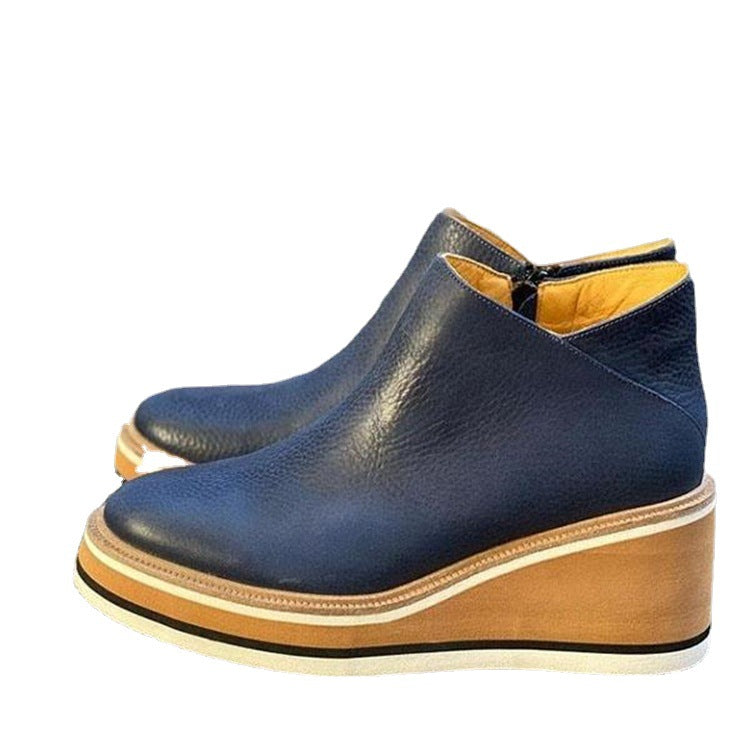Damen nan Keilabsatz-Stiefelette aus vollnarbigem Leder mit ergonomischer Plateausohle und innenliegendem Reißverschluss Echo Archiv