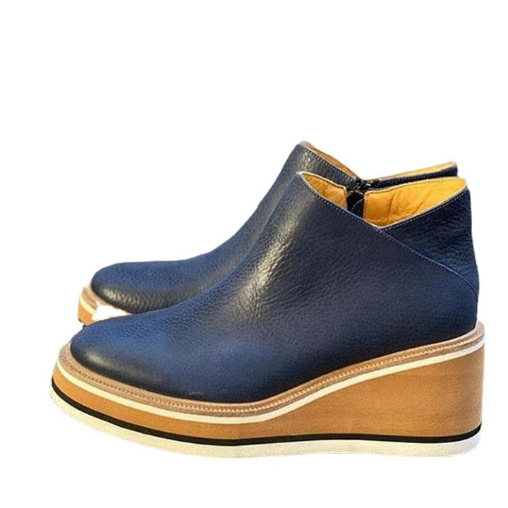 Damen nan Keilabsatz-Stiefelette aus vollnarbigem Leder mit ergonomischer Plateausohle und innenliegendem Reißverschluss Echo Archiv