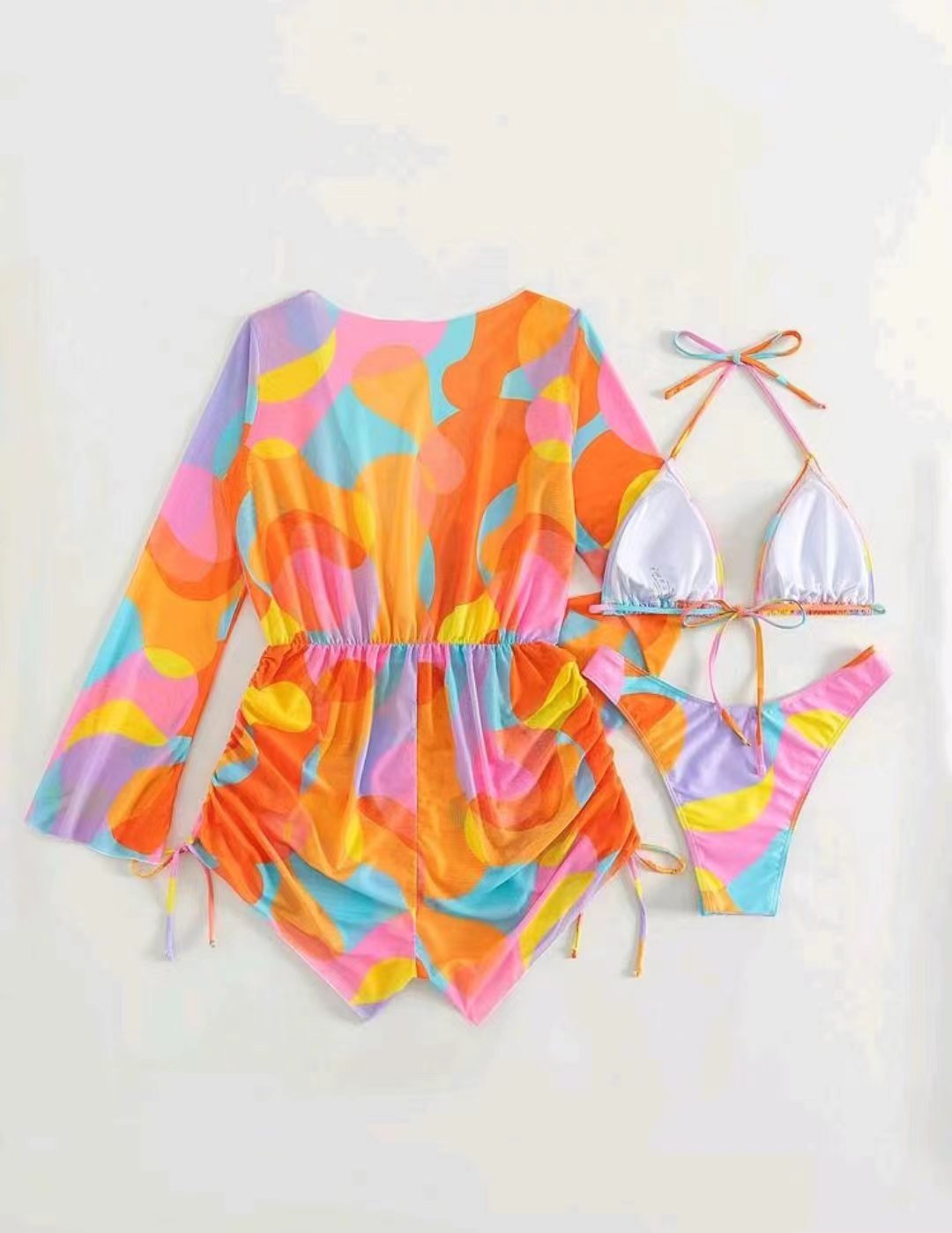 Damen Wickel-Badeanzug mit langen Ärmeln und modischem Muster Echo Archiv