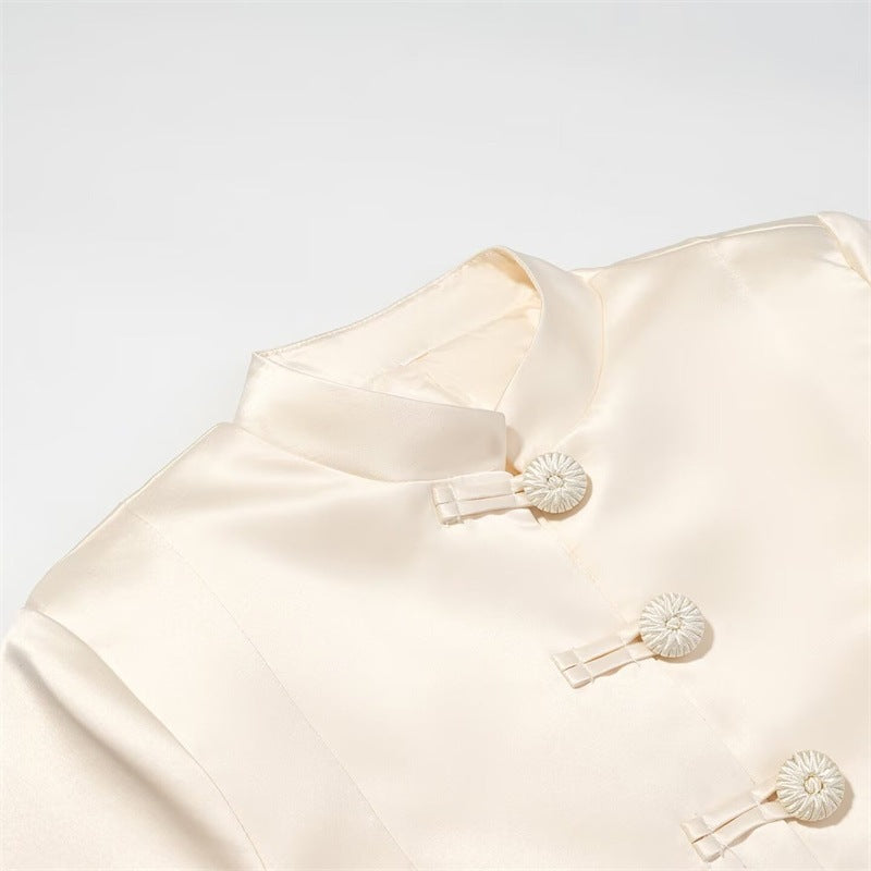 Damen Taillierte Jacke mit Mandarinkragen und dekorativen Stoffknoten Echo Archiv
