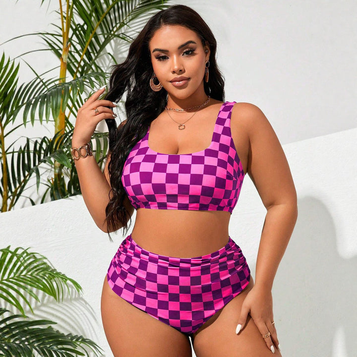 Damen Hochtailliertes Bikini-Set mit kariertem Design Echo Archiv