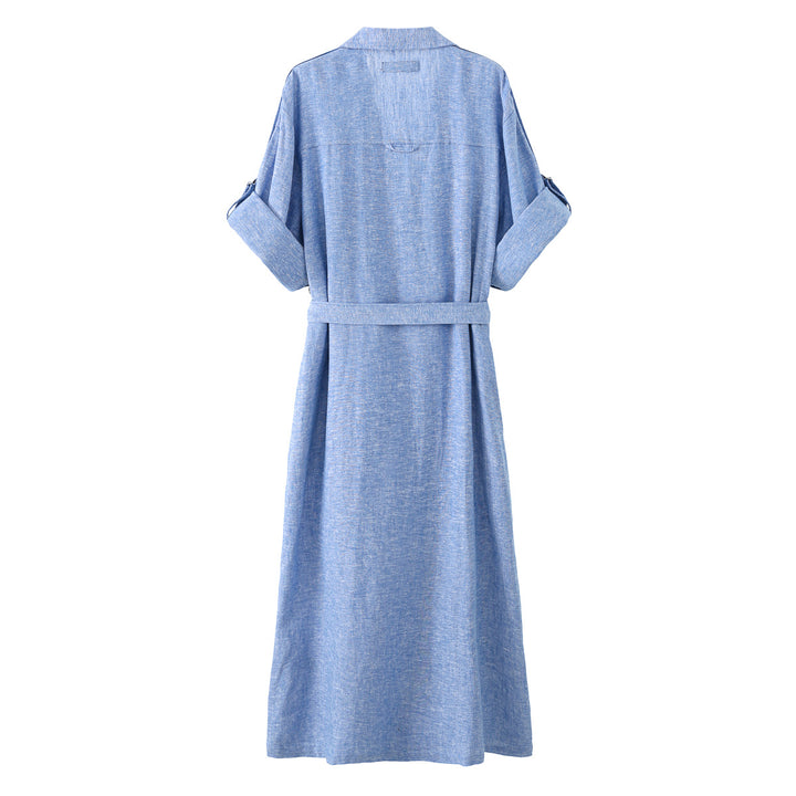 Damen Langes Hemdblusenkleid mit Taillengürtel und Kimonoärmeln Echoarchiv