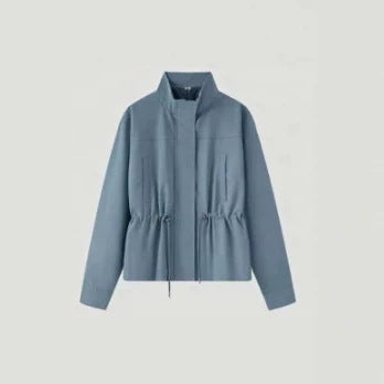 Damen Leichte Taillierte Übergangsjacke mit Stehkragen, Tunnelzug und verdecktem Verschluss Echoarchiv