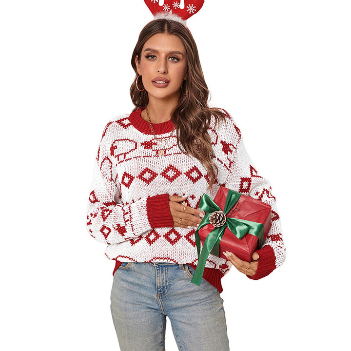 Damen Festlicher Jacquard-Pullover mit Schafbordüre und gerippten Bündchen Echoarchiv