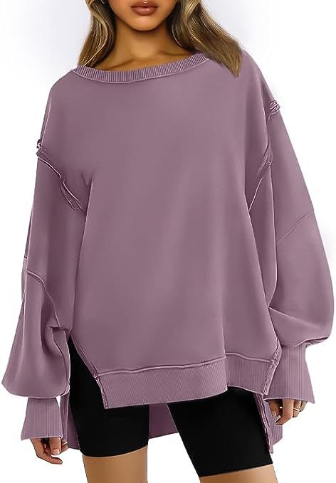 Damen Oversized Sweatshirt mit Ballonärmeln, seitlichen Schlitzen und offenen Kanten Echoarchiv