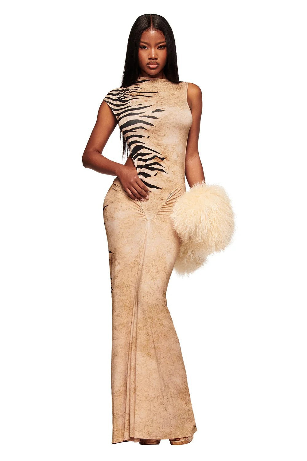 Damen Elegantes Maxikleid mit asymmetrischem Schnitt und Tiermotiv Echo Archiv