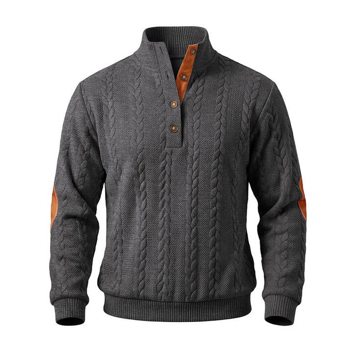Herren Feinstrick-Troyer mit Zopfmuster, Lederdetails und Ellbogen-Patches Echoarchiv