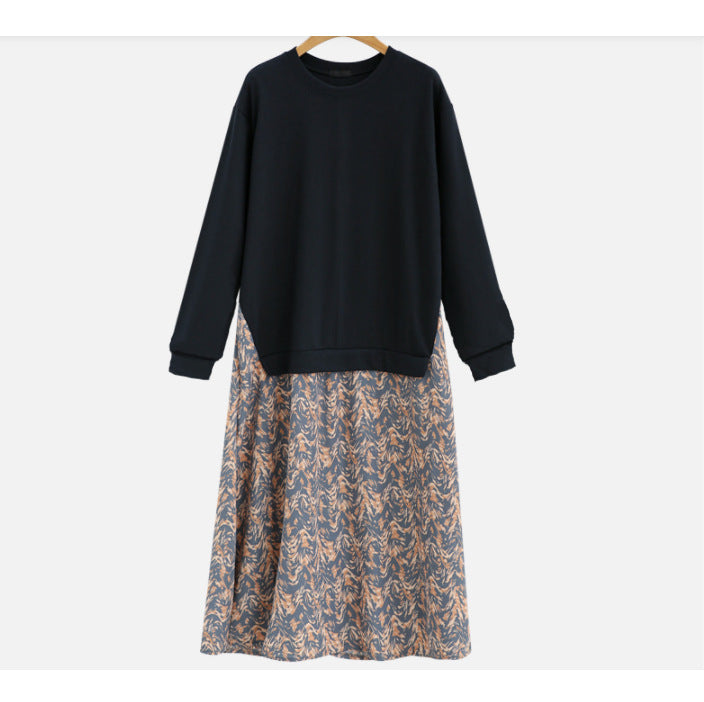 Damen nan lässiges Lagenkleid mit Sweatshirtoberteil und bedrucktem Midirock Echo Archiv