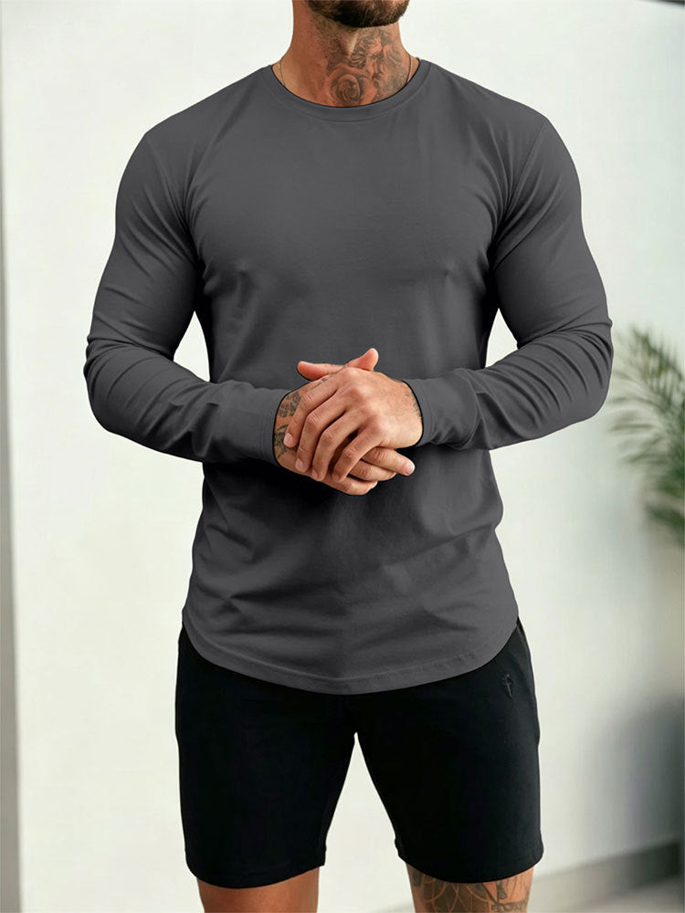 Herren Enganliegendes Langarm-Shirt aus Baumwollstretch mit Rundhals – Orvano