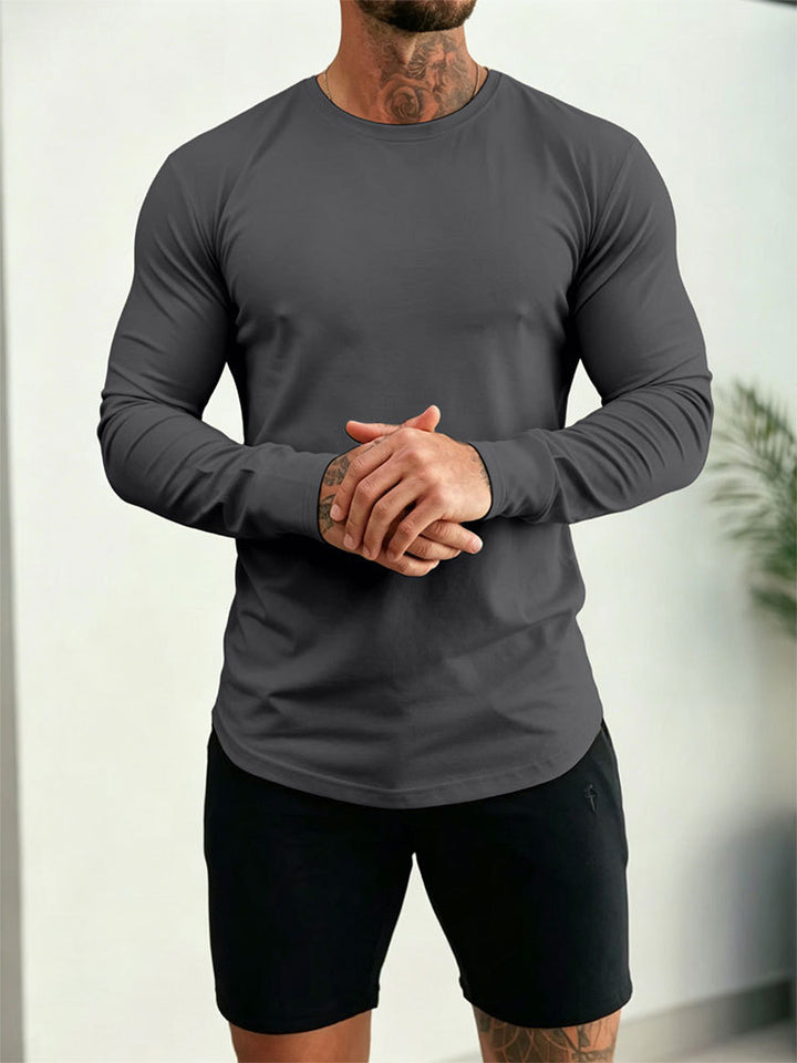 Herren Enganliegendes Langarm-Shirt aus Baumwollstretch mit Rundhals – Orvano