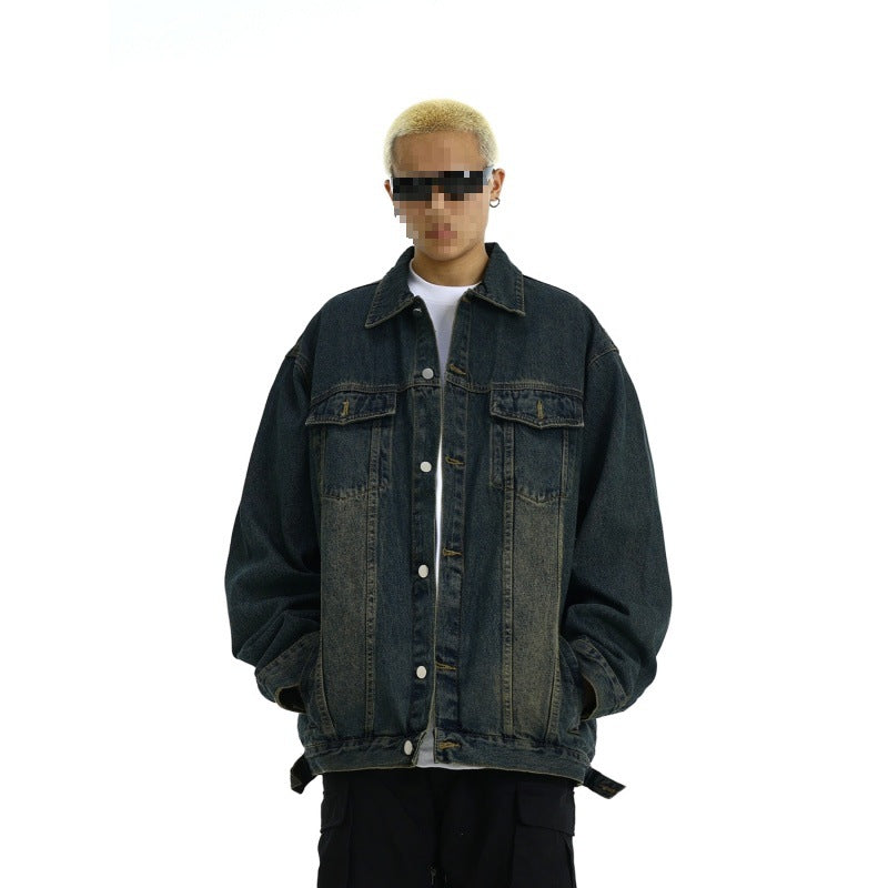 Herren Boxy-Denim-Überhemdjacke mit Druckknopfblende, Pattentaschen & geradem Saum Echoarchiv