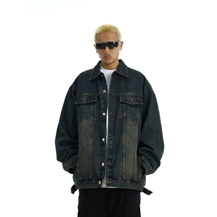 Herren Boxy-Denim-Überhemdjacke mit Druckknopfblende, Pattentaschen & geradem Saum Echoarchiv