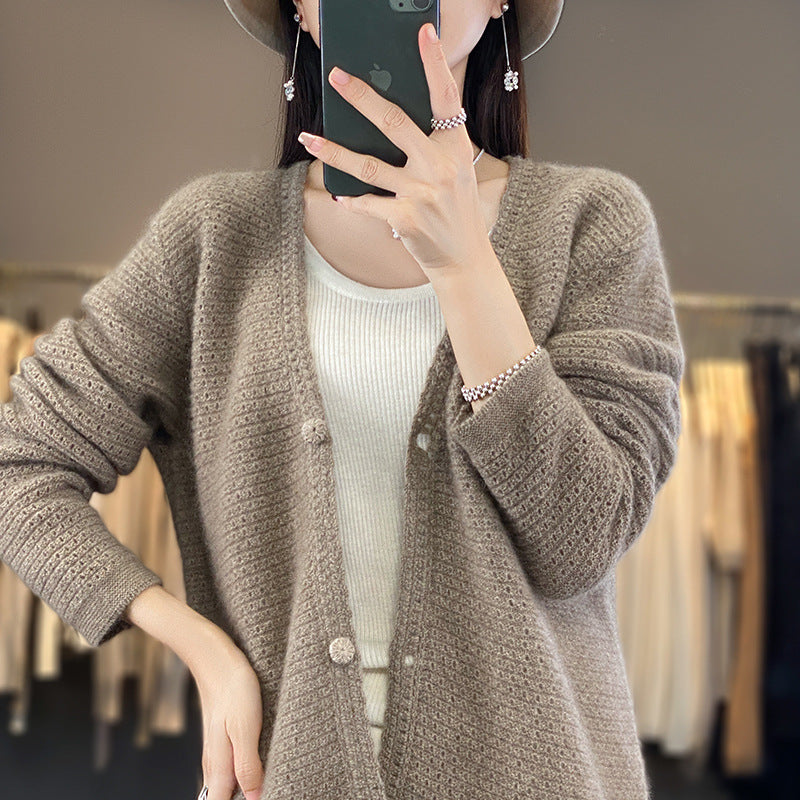Damen Offener Ajour-Strickcardigan mit dezentem Flauschfinish und kastiger Oversize-Silhouette Echoarchiv