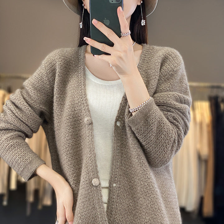 Damen Offener Ajour-Strickcardigan mit dezentem Flauschfinish und kastiger Oversize-Silhouette Echoarchiv