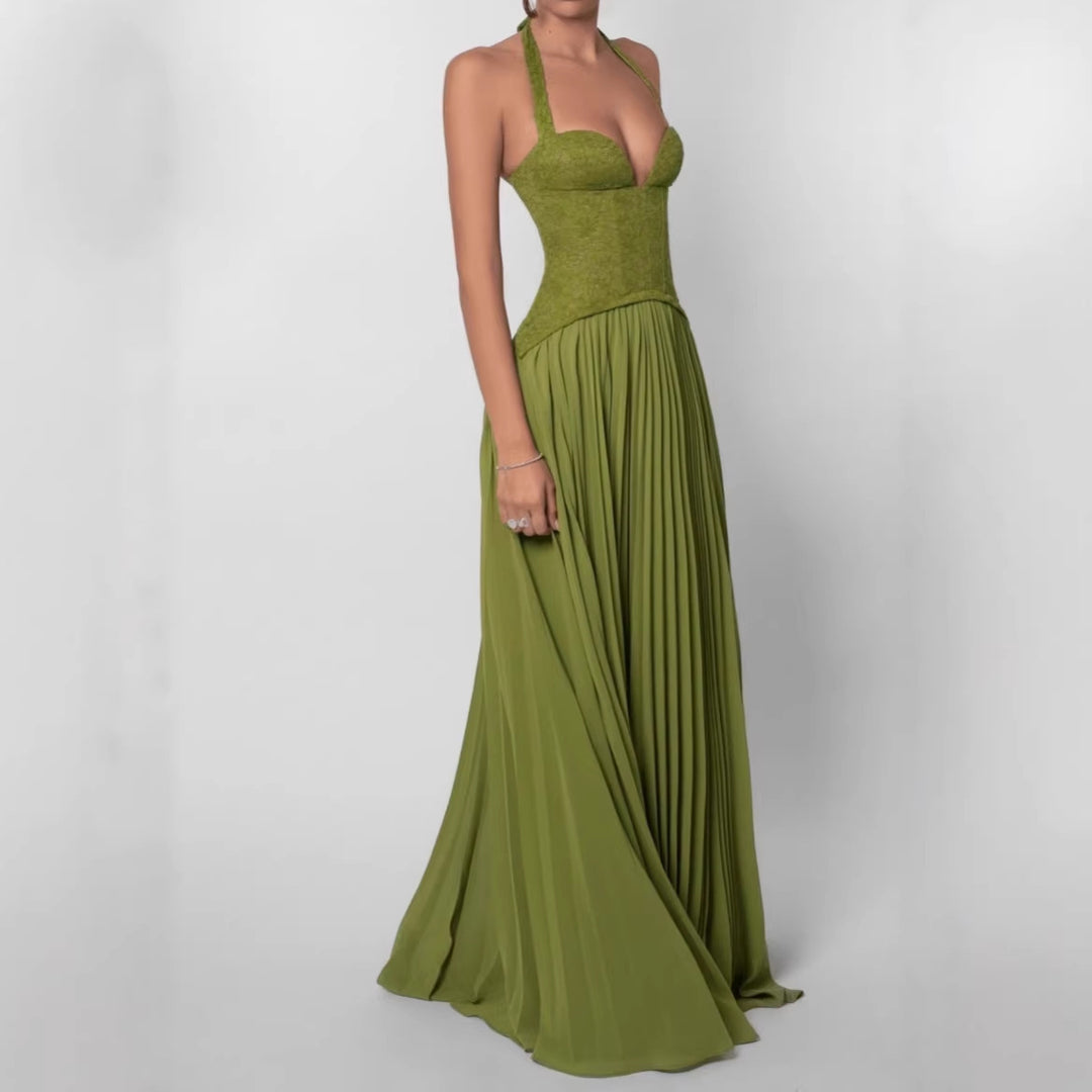 Damen Elegantes Maxikleid mit tiefem V-Ausschnitt und fließendem Rock Echo Archiv