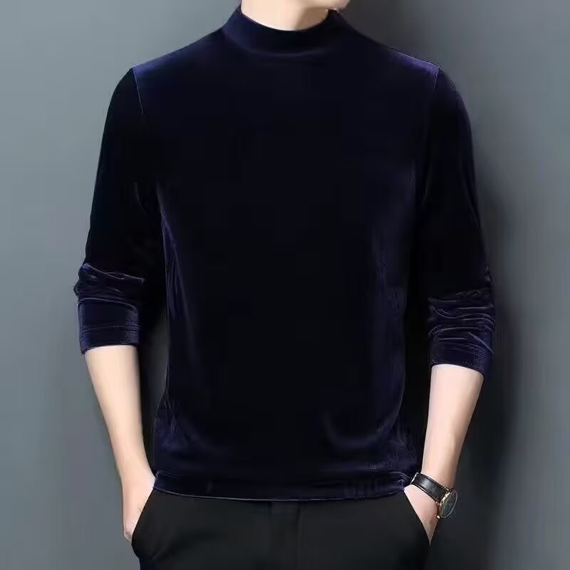 Herren Feiner Samt-Halbrollkragenpullover Slim-Fit Echoarchiv