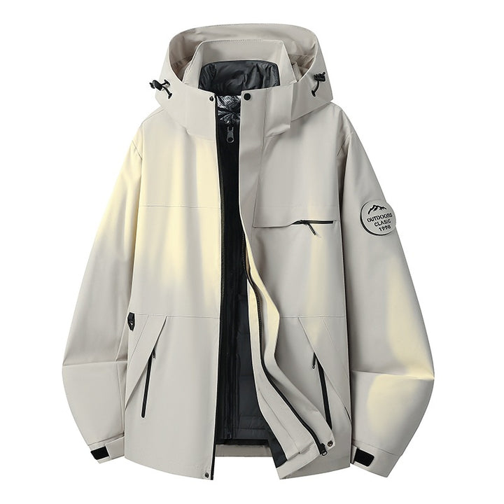 Herren Wetterfeste dreilagige Hardshelljacke mit verstellbarer Kapuze, verschweißten Nähten & Multifunktionstaschen Echoarchiv