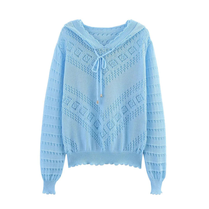 Damen nan Kapuzen-Strickpullover mit Ajourmuster, Tunnelzug und Ballonärmeln Echo Archiv