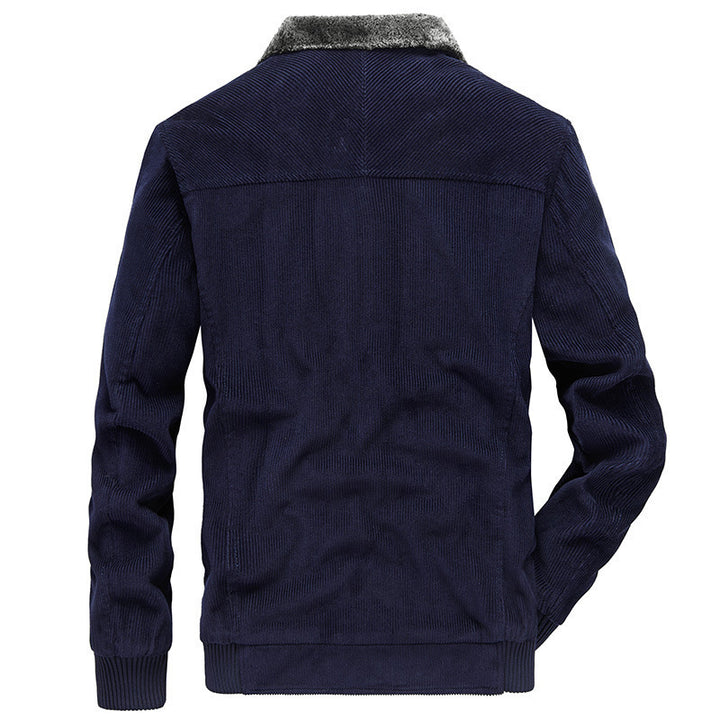 Herren Cord‑Strickjacke mit wärmender Teddyfleece‑Innenlage und Badge‑Details – Taviero