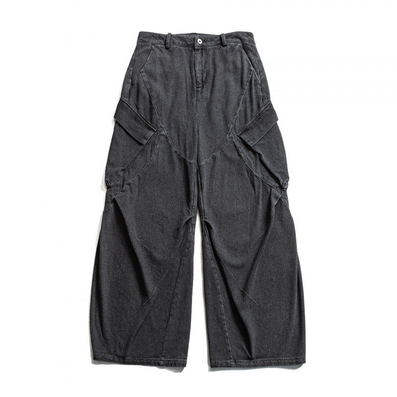 Unisex Weite Cargo-Jeans mit hoher Taille, Panelnähten und aufgesetzten Klappentaschen Echo Archiv