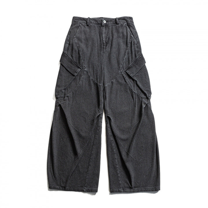 Unisex Weite Cargo-Jeans mit hoher Taille, Panelnähten und aufgesetzten Klappentaschen Echo Archiv