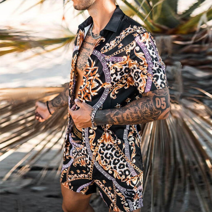 Herren Tropisches Print Kurzarm Set Echoarchiv