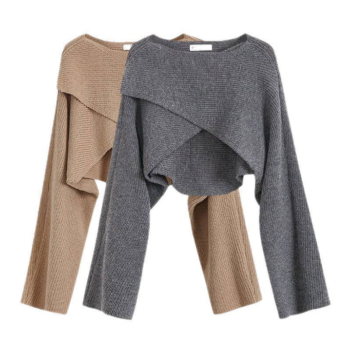 Damen lässiger Cropped-Pullover mit asymmetrischem Schnitt und strukturierter Oberfläche Echoarchiv