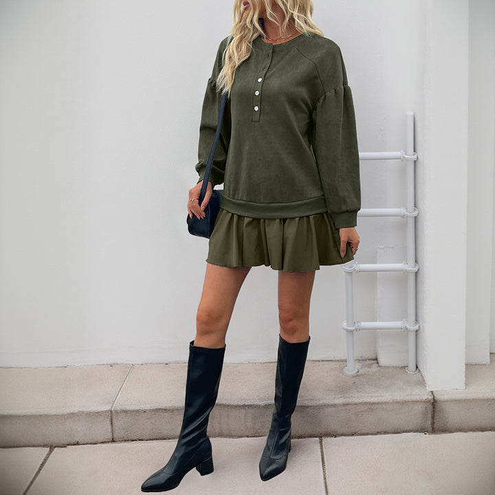 Damen Velours-Henley-Sweatshirt mit Raglan-Ärmeln und Ballonärmeln Echoarchiv